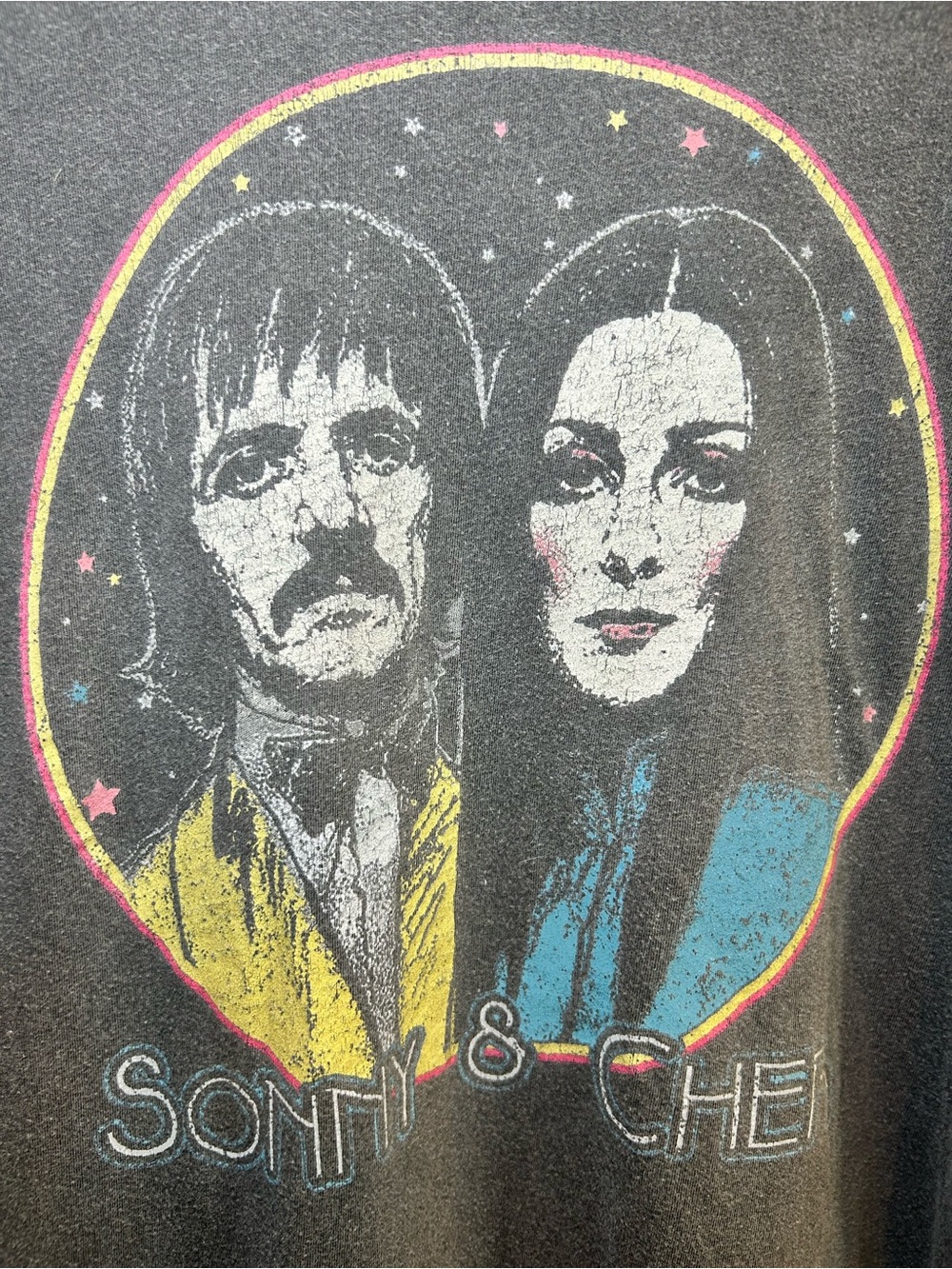 Midnight Rider Vintage Inspired Concert Band Tee Sonny & Cher Graphic Charcoal - Picture 3 of 7
